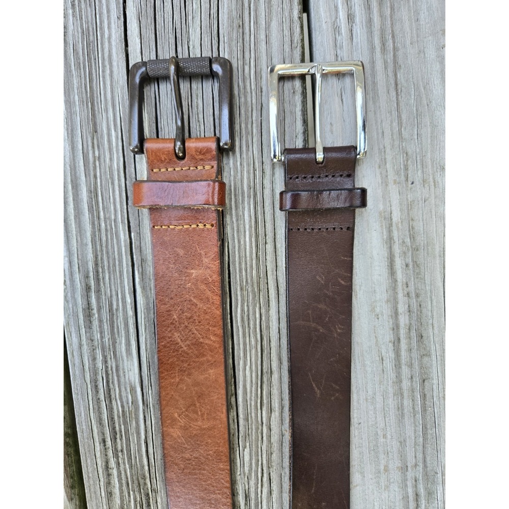 2 Vintage USA Made BANANA REPUBLIC Italian Leather Belt 34 Brown Black